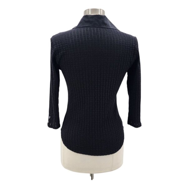 Rayure Paris Womens Medium / 44 Top Textured Black Collared Button Down Goth - Picture 6 of 11